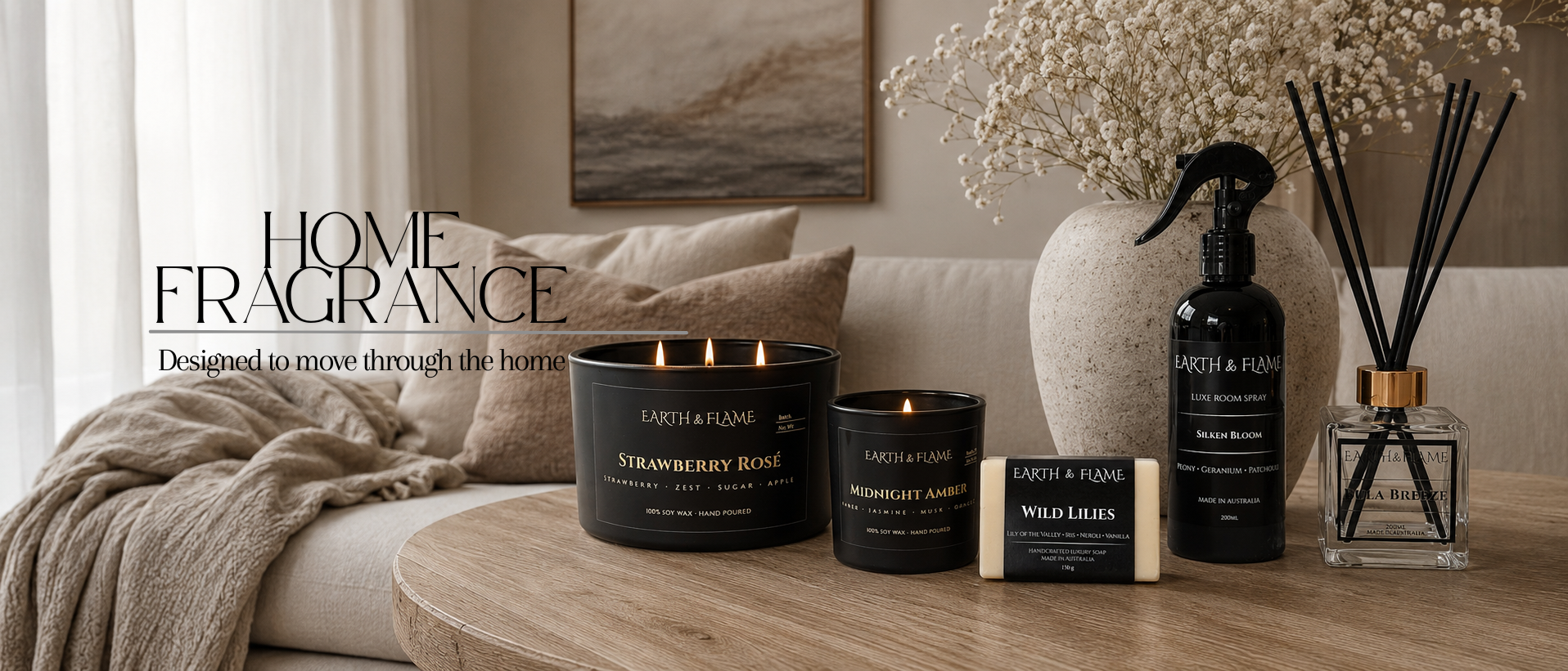 Earth & Flame home fragrance products