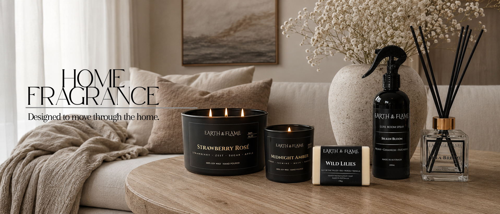 Earth & Flame home fragrance products